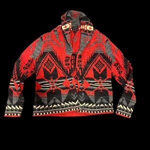 Ralph Lauren Red and Black Geometric Cardigan